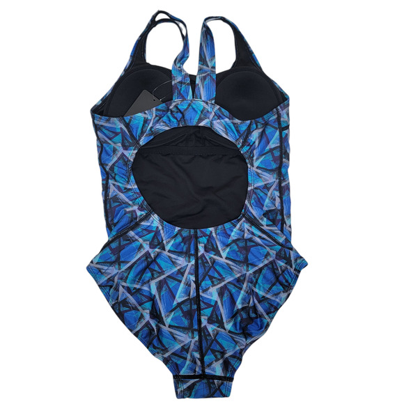 NWT Syrokan Racerback Swimsuit Blue Geometric 34E Athletic One Piece Training - Picture 4 of 12